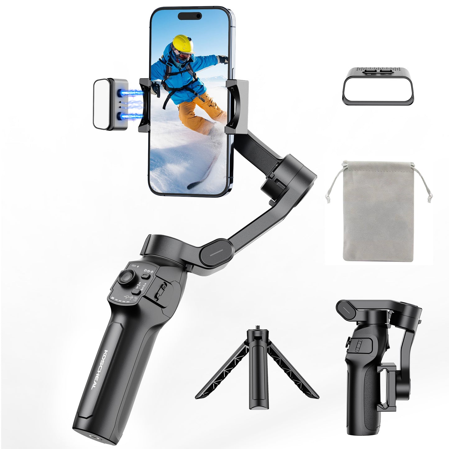 Estabilizador de cardán L9 Lite para iPhone, KOSCHEAL estabilizador de 3 ejes de celular, sistema de actualización profesional 9.0, con rueda de enfoque, grabación con seguimiento inteligente,