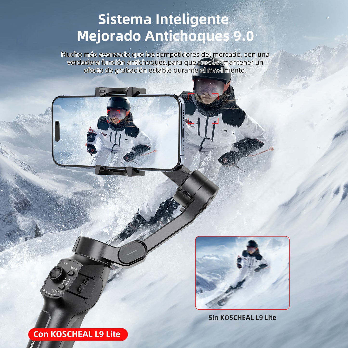 Estabilizador de cardán L9 Lite para iPhone, KOSCHEAL estabilizador de 3 ejes de celular, sistema de actualización profesional 9.0, con rueda de enfoque, grabación con seguimiento inteligente,