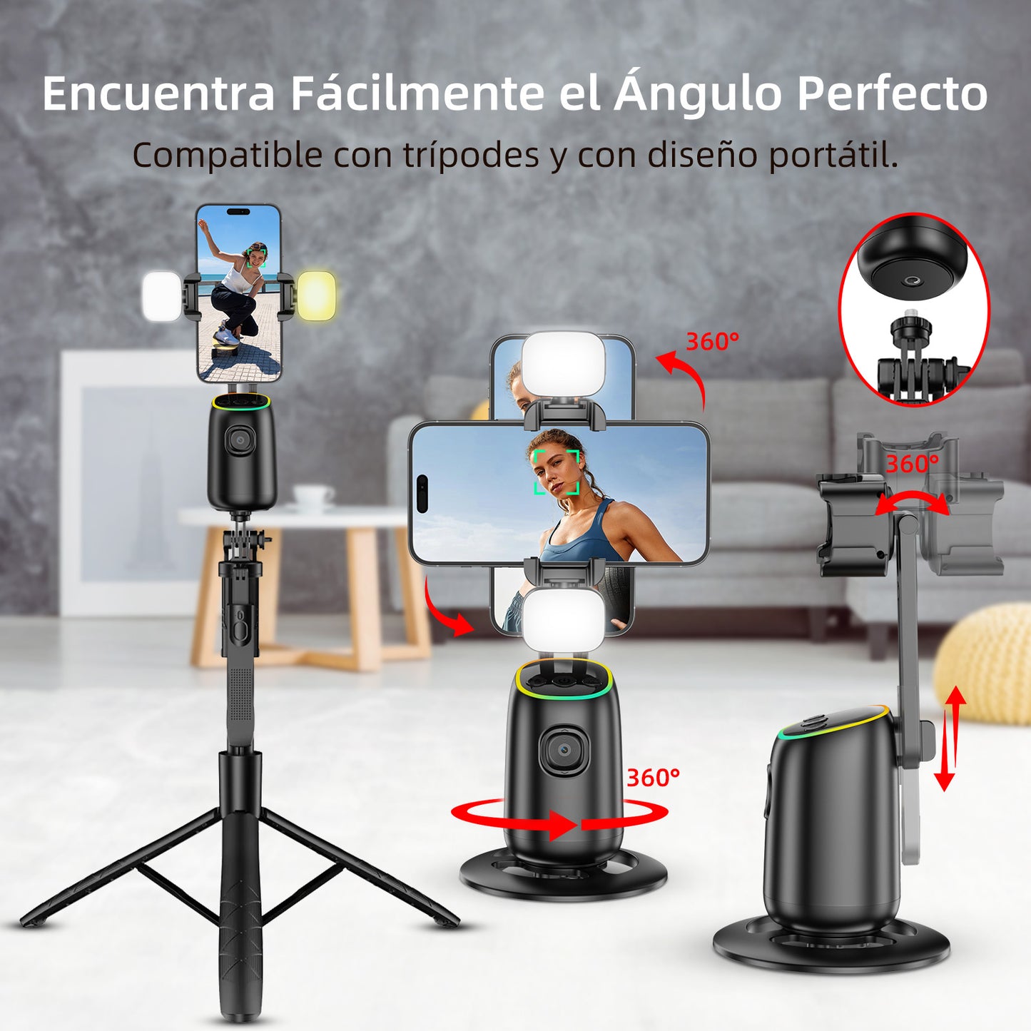 KOSCHEAL Estabilizador para Celular con Seguimiento Facial, Control de Gestos y Rotación 360° sin Necesidad de App, Ideal para Vlogging y TikTok