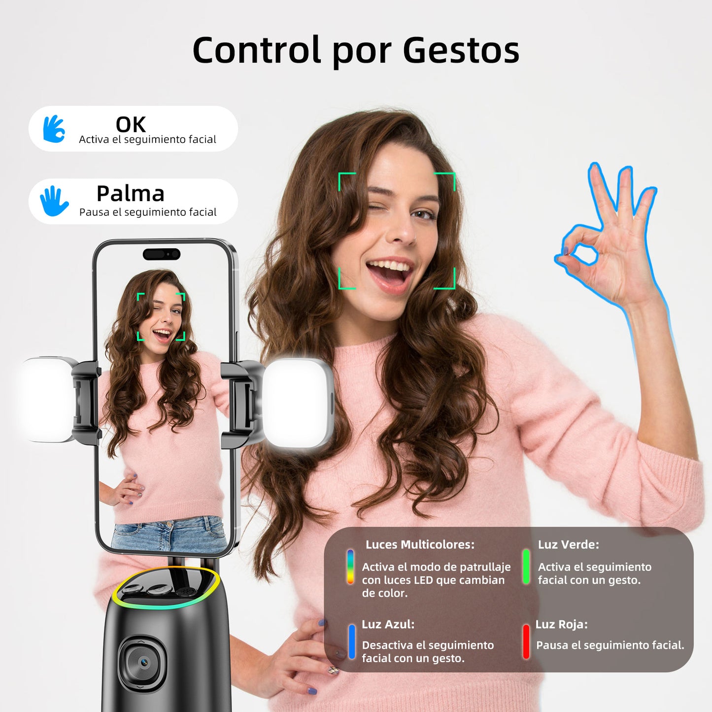 KOSCHEAL Estabilizador para Celular con Seguimiento Facial, Control de Gestos y Rotación 360° sin Necesidad de App, Ideal para Vlogging y TikTok
