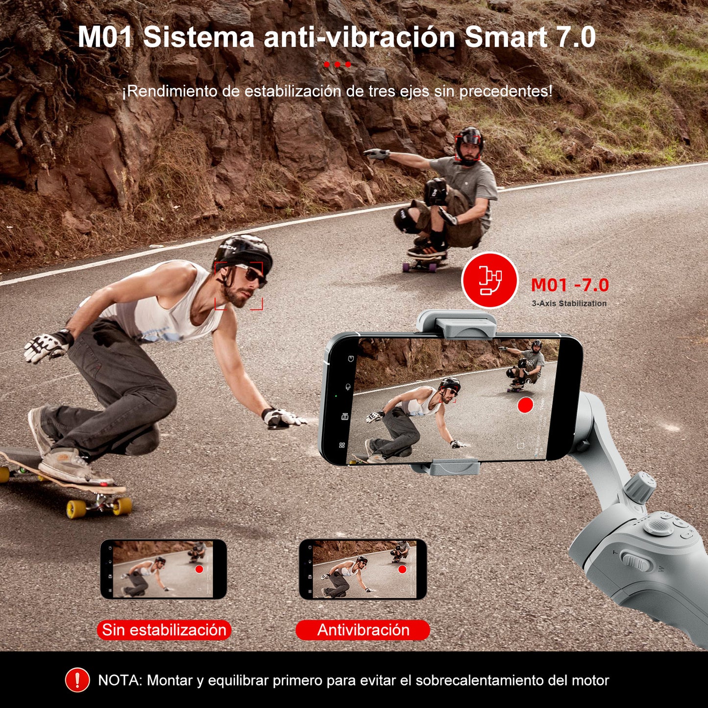 Estabilizador para Celular 3 Ejes, Estabilizador móvil Profesional para Grabación de Vídeo y Fotografía con Seguimiento de Cara/Objeto, Time Streaming, Plegable Portátil