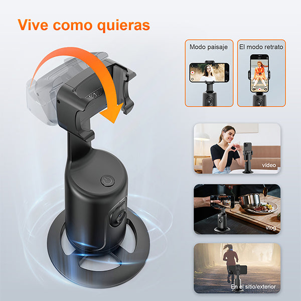KOSCHEAL Facial Tracking Smartphone Stabilizer, 360° Rotating Selfie Stand with Intelligent Tracking and Gesture Control, No App Required