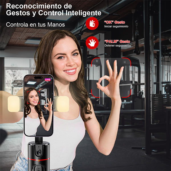 KOSCHEAL Facial Tracking Smartphone Stabilizer, Selfie Stand with 360° Rotating Fill Light, Smart Tracking and Gesture Control, No App Required