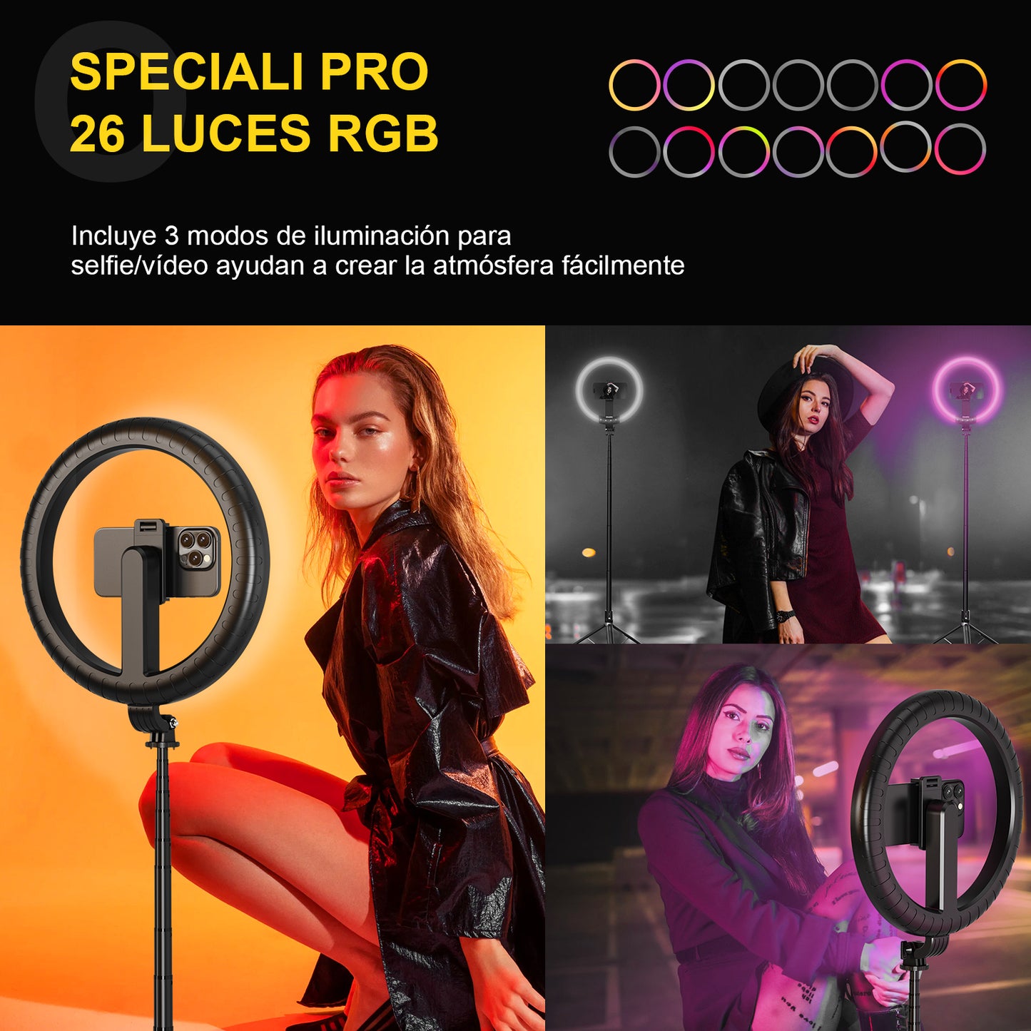 Koscheal 10" Ring Light with Tripod & RGB Modes