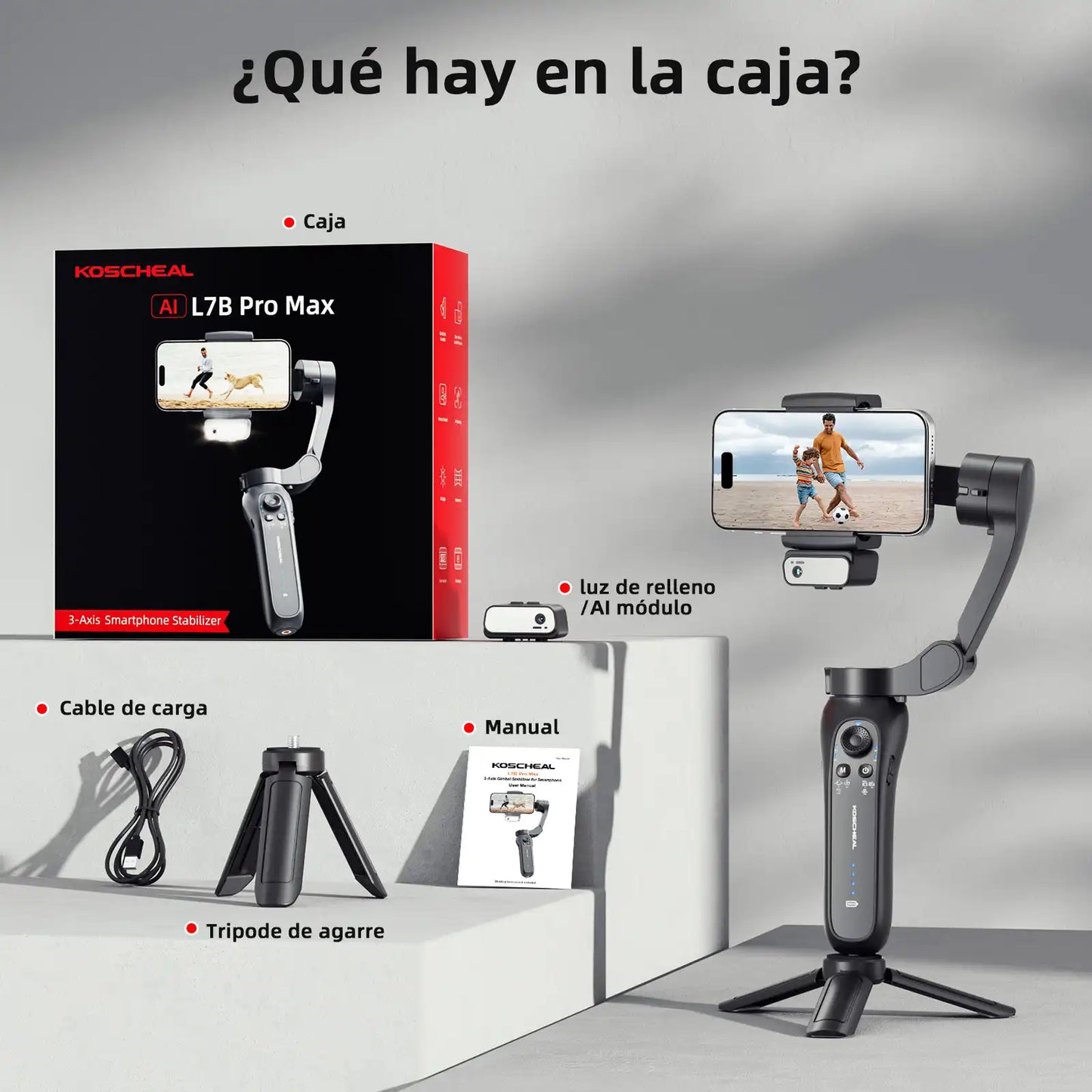 KOSCHEAL L7Bpro puls AI Tracking Gimbal for Smartphones with Fill Light