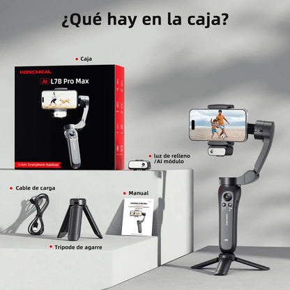 KOSCHEAL L7Bpro puls AI Tracking Gimbal for Smartphones with Fill Light