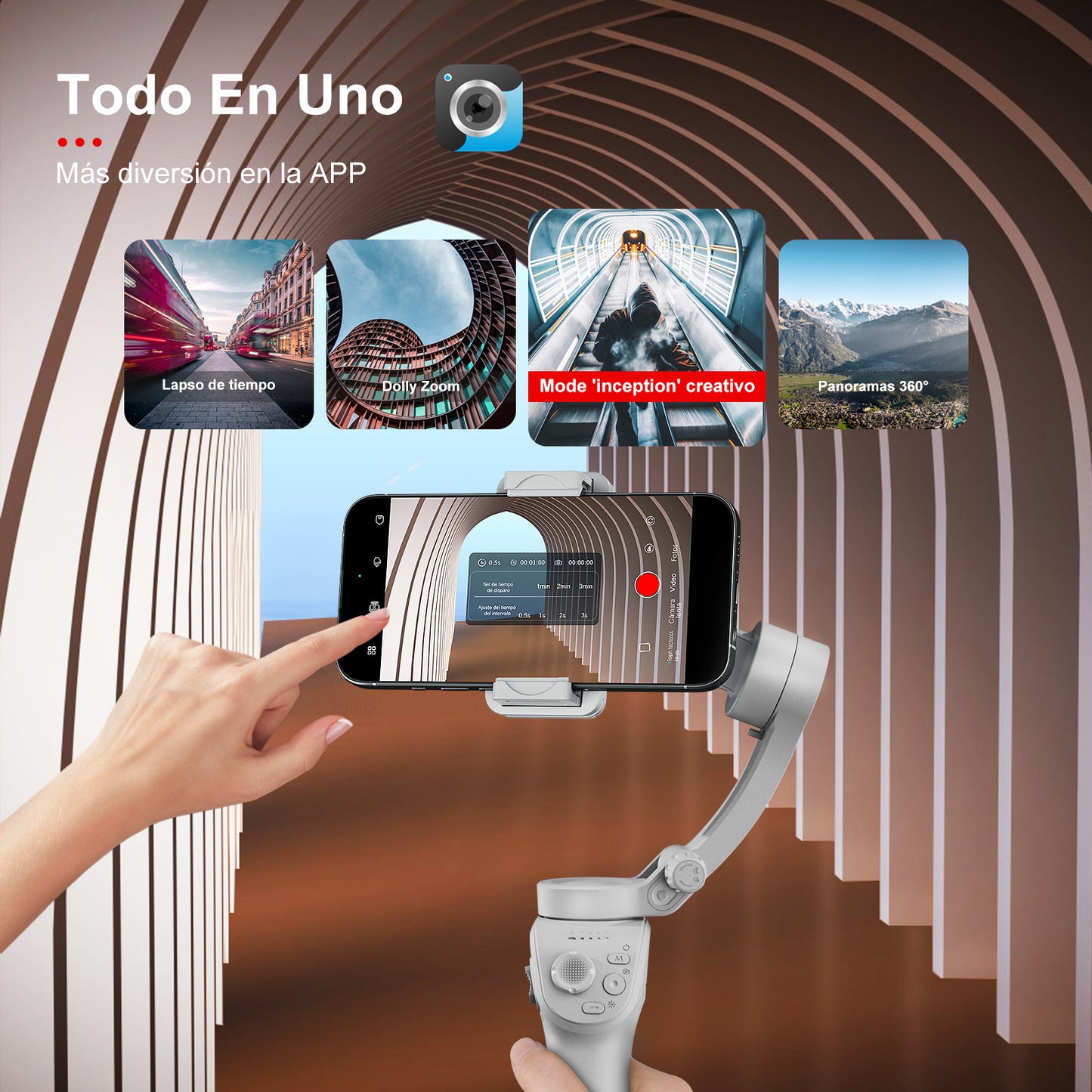 Estabilizador para Celular 3 Ejes, Estabilizador móvil Profesional para Grabación de Vídeo y Fotografía con Seguimiento de Cara/Objeto, Time Streaming, Plegable Portátil