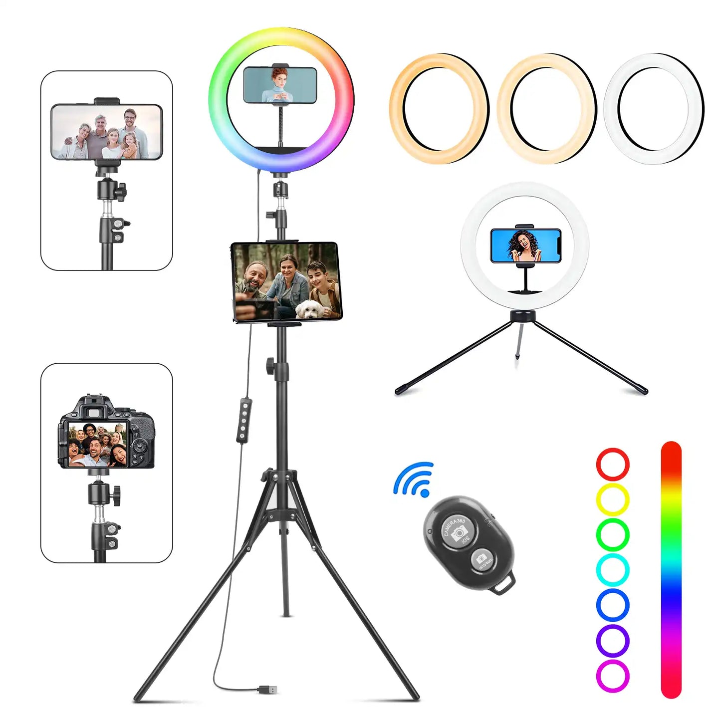 KOSCHEAL Ring Light – 37 Colors, Tripod, for Phone Selfies