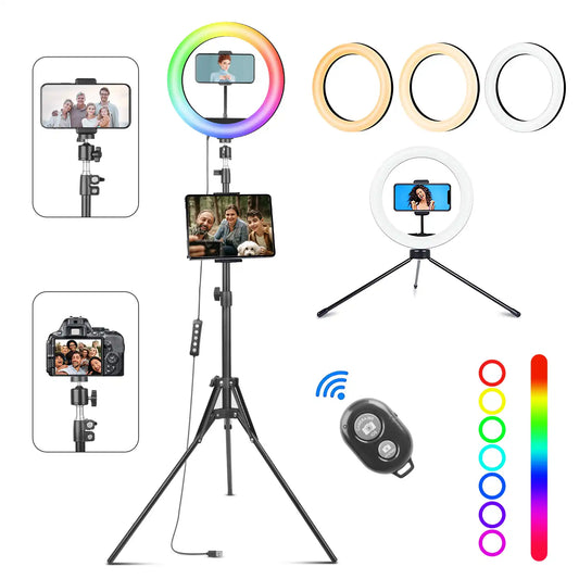 KOSCHEAL Ring Light – 37 Colors, Tripod, for Phone Selfies