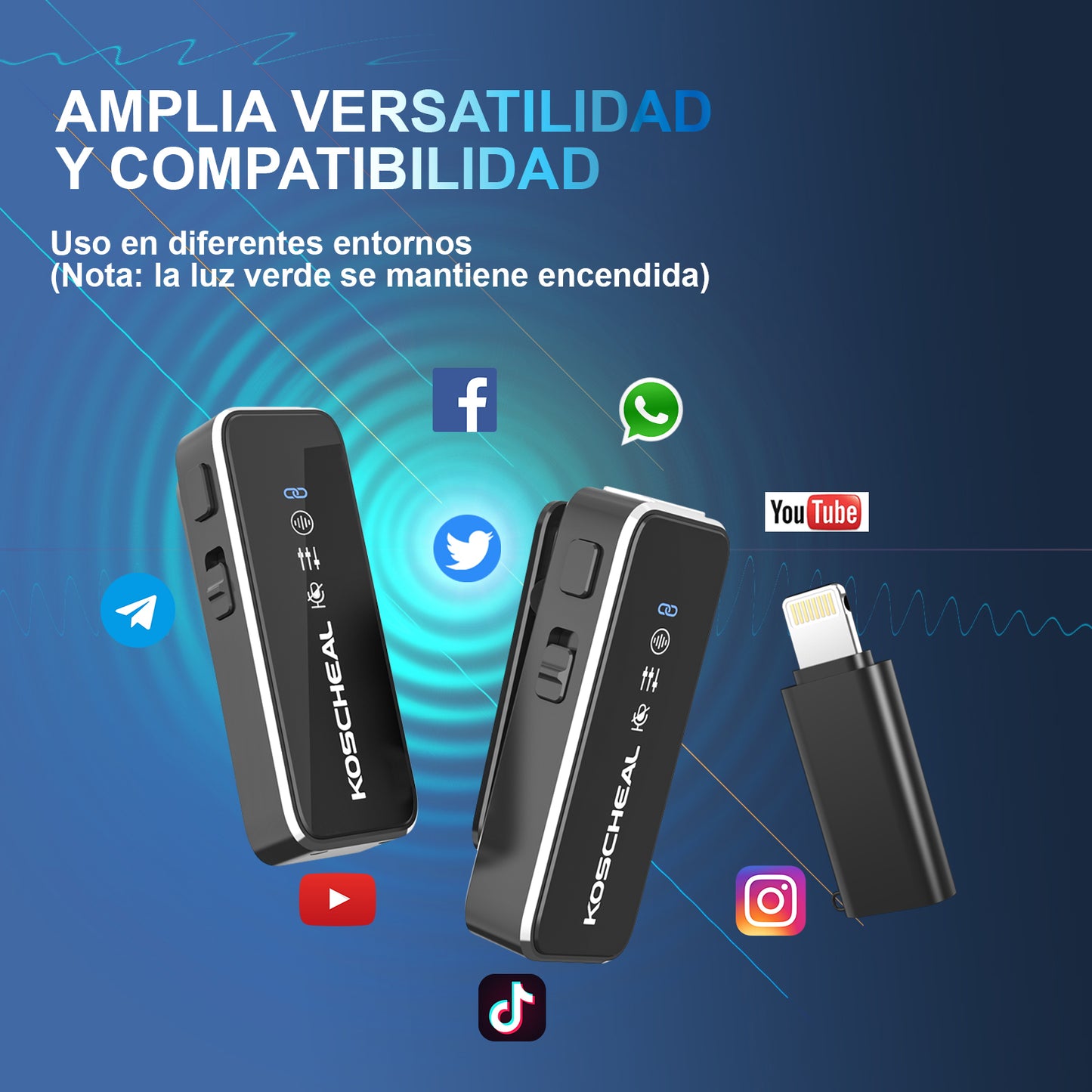 KOSCHEAL Wireless Lavalier Mic for iPhone/Android
