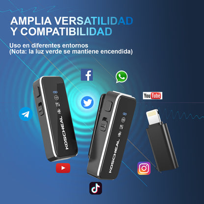 KOSCHEAL Wireless Lavalier Mic for iPhone/Android
