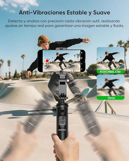 Koscheal C16R Cell Phone Stabilizer with Tripod, Fill Light & AI Tracking