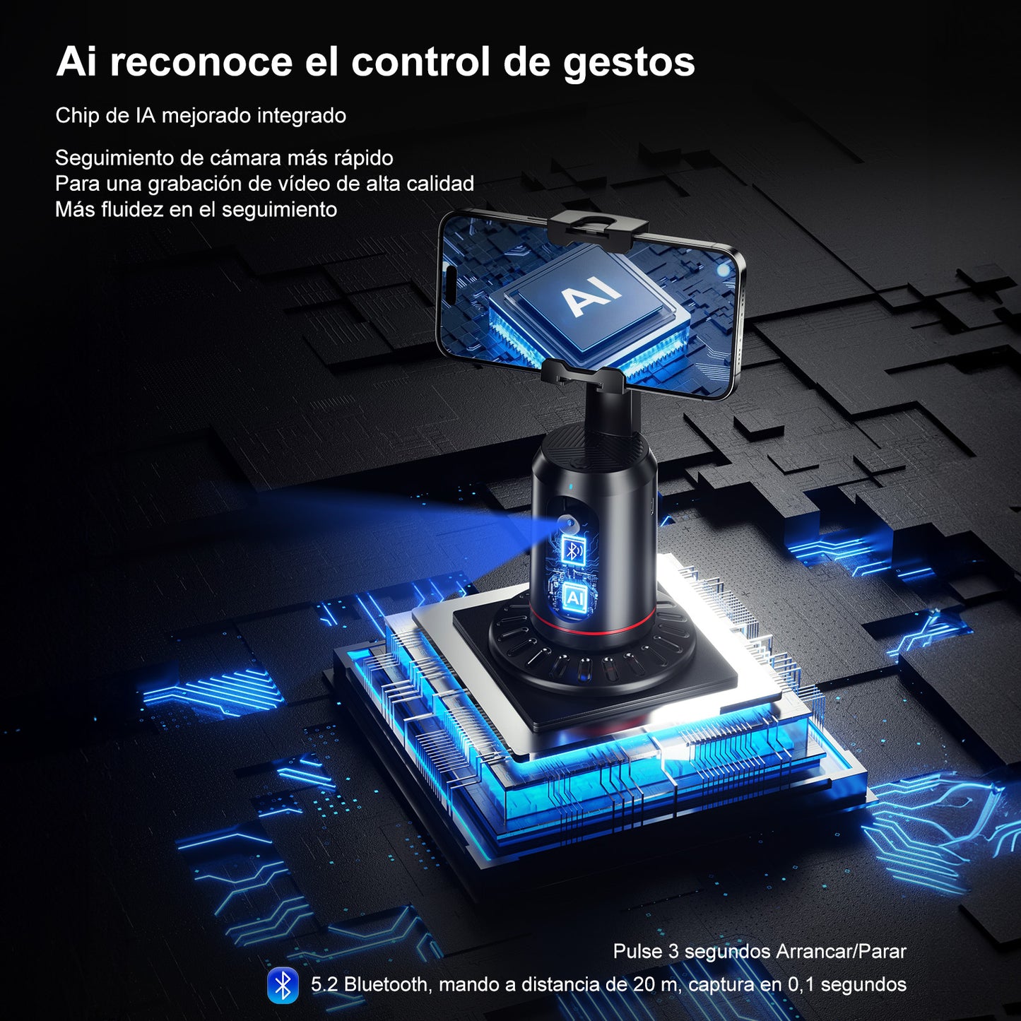 Estabilizador para Celular de Seguimiento Facial,Sobremesa Soporte para Selfie Tripode con luz de Relleno RGB y Blanca,Seguimiento Inteligente y Control de Gestos Rotación de 360°,sin App
