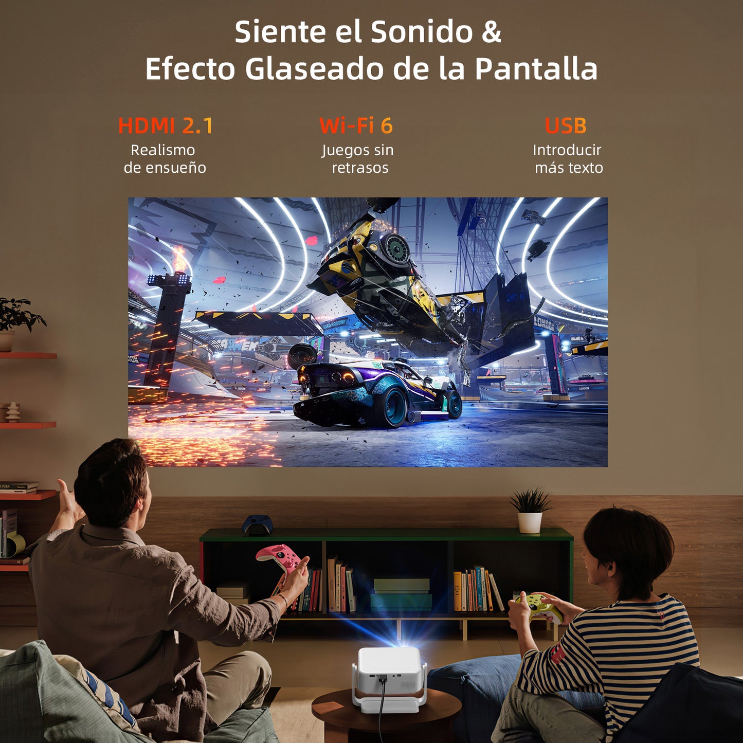 Proyector Portátil, [Electric Focus & Keystone] 2025 Mini Cañón Proyector 4K | 300 ANSI | WIFI6 | Ajuste Vertical de 90°| Ideal para Presentaciones |Cine en Casa| Estudios