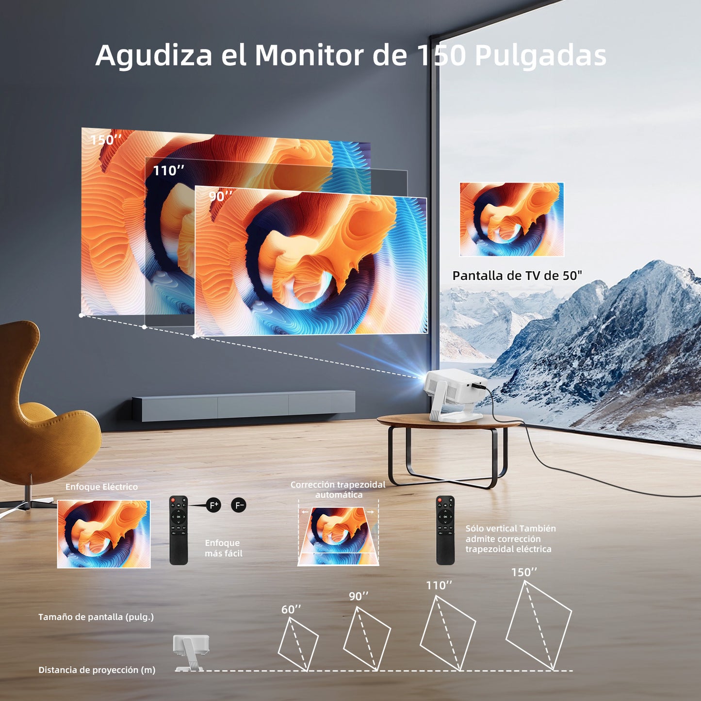 Proyector Portátil, [Electric Focus & Keystone] 2025 Mini Cañón Proyector 4K | 300 ANSI | WIFI6 | Ajuste Vertical de 90°| Ideal para Presentaciones |Cine en Casa| Estudios