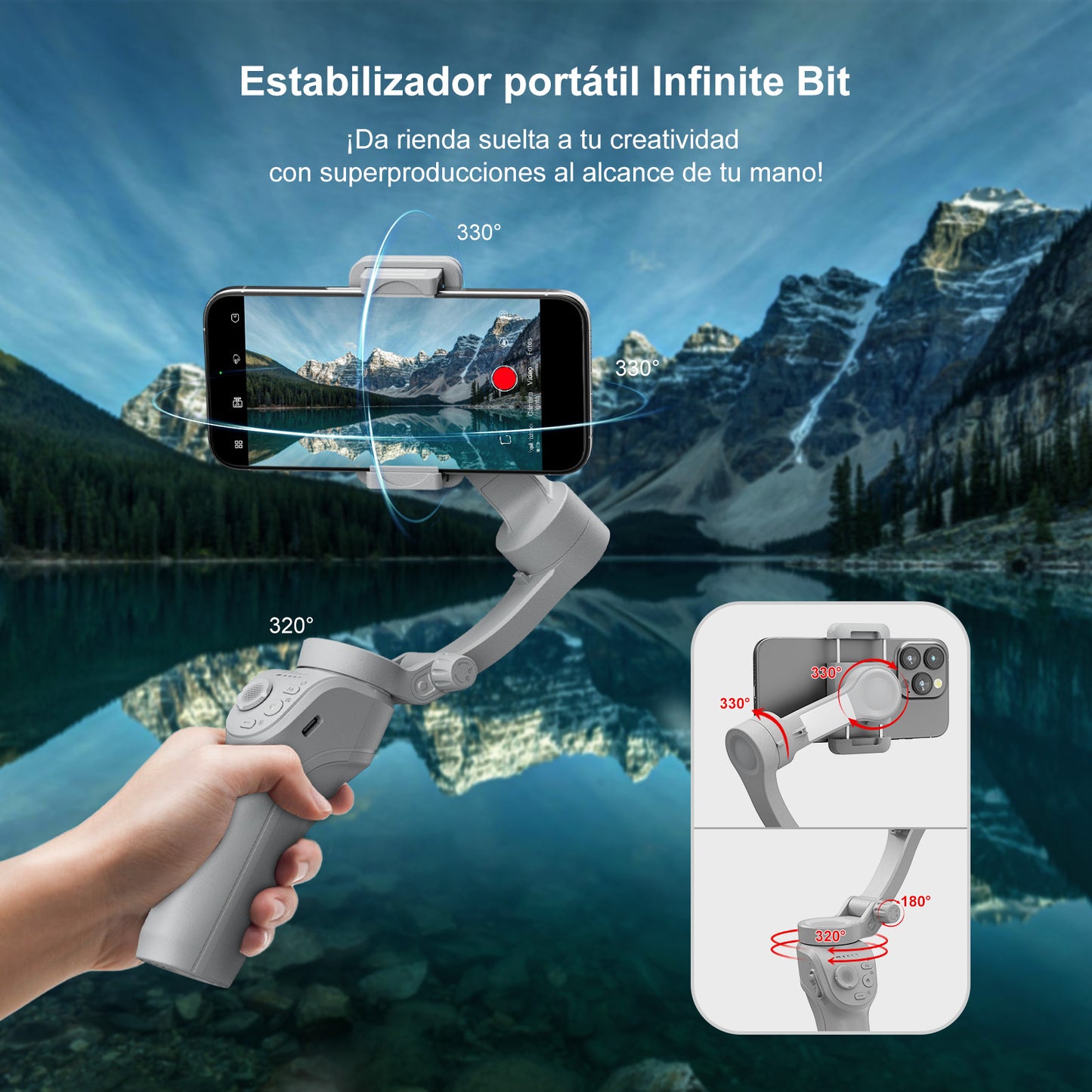 Estabilizador para Celular 3 Ejes, Estabilizador móvil Profesional para Grabación de Vídeo y Fotografía con Seguimiento de Cara/Objeto, Time Streaming, Plegable Portátil