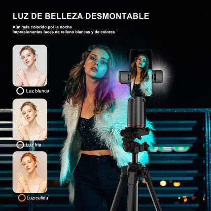 Estabilizador para Celular de Seguimiento Facial,Sobremesa Soporte para Selfie Tripode con luz de Relleno RGB y Blanca,Seguimiento Inteligente y Control de Gestos Rotación de 360°,sin App