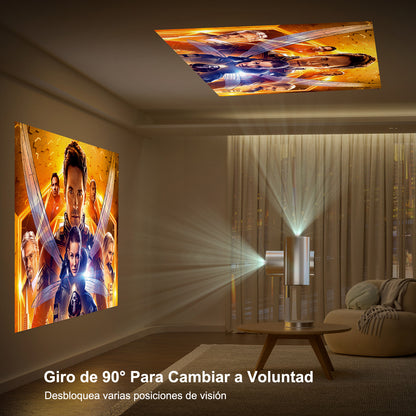 Proyector Portátil, [Electric Focus & Keystone] 2025 Mini Cañón Proyector 4K | 300 ANSI | WIFI6 | Ajuste Vertical de 90°| Ideal para Presentaciones |Cine en Casa| Estudios