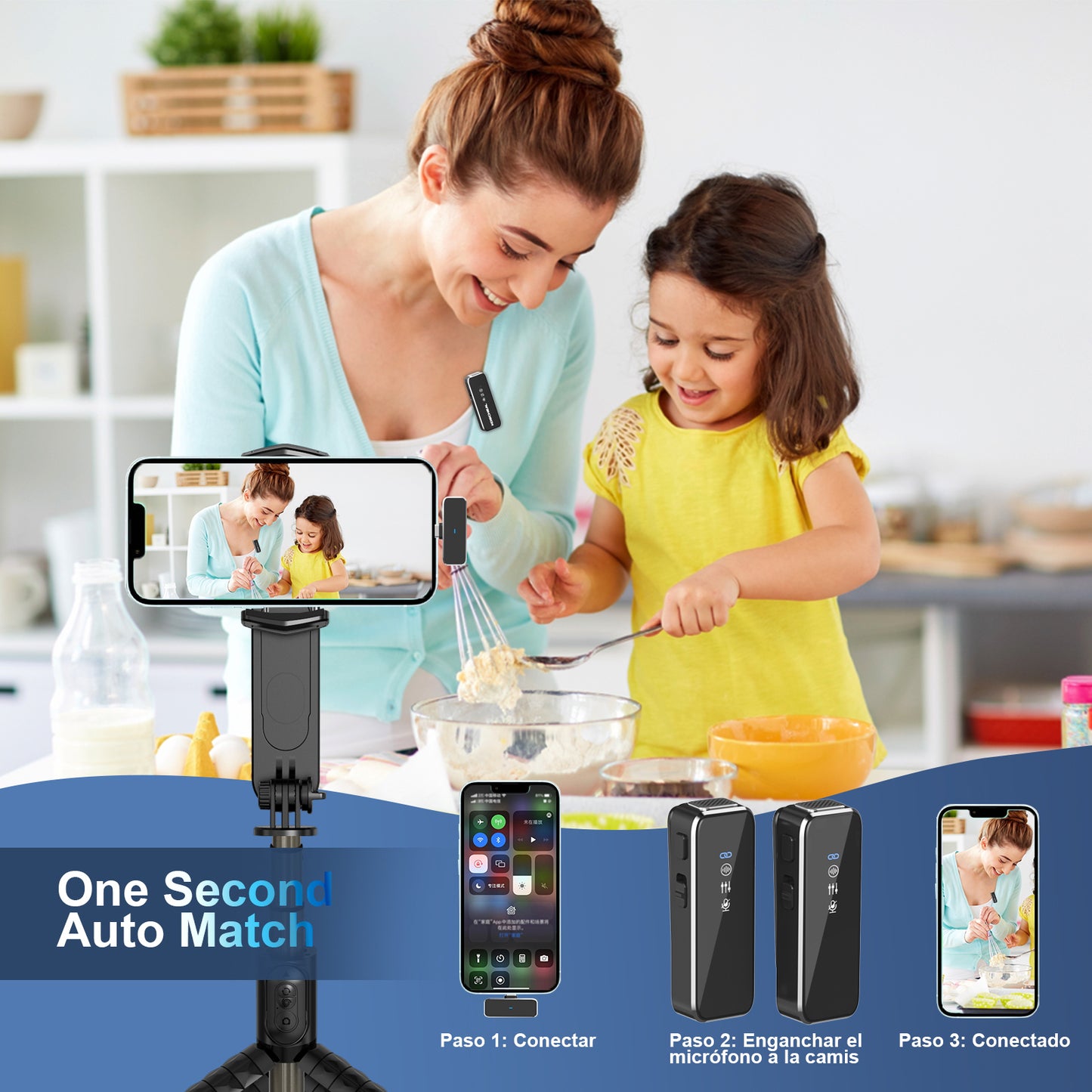 KOSCHEAL Wireless Lavalier Mic for iPhone/Android