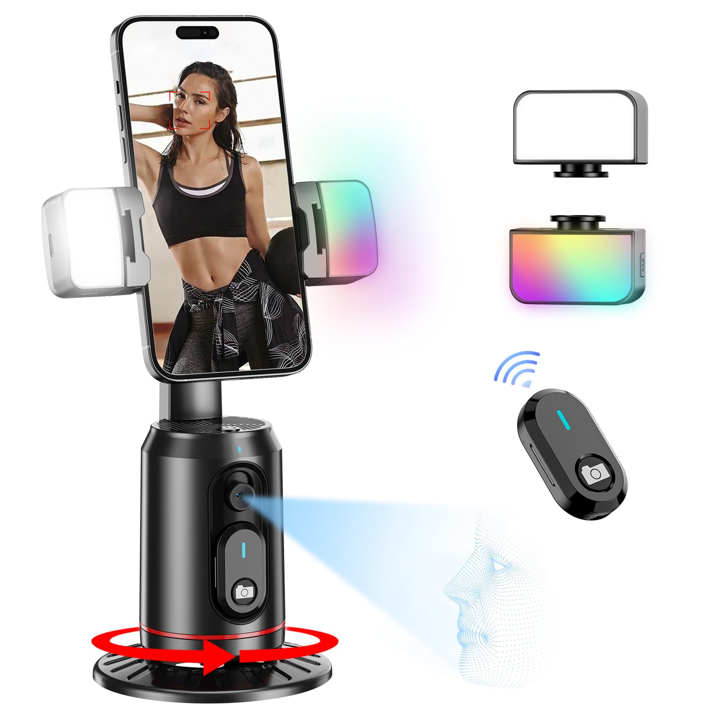 Estabilizador para Celular de Seguimiento Facial,Sobremesa Soporte para Selfie Tripode con luz de Relleno RGB y Blanca,Seguimiento Inteligente y Control de Gestos Rotación de 360°,sin App