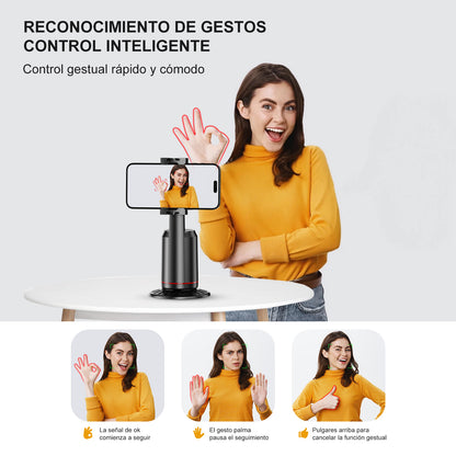 Estabilizador para Celular de Seguimiento Facial,Sobremesa Soporte para Selfie Tripode con luz de Relleno RGB y Blanca,Seguimiento Inteligente y Control de Gestos Rotación de 360°,sin App