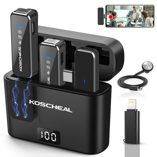 KOSCHEAL Wireless Lavalier Mic for iPhone/Android