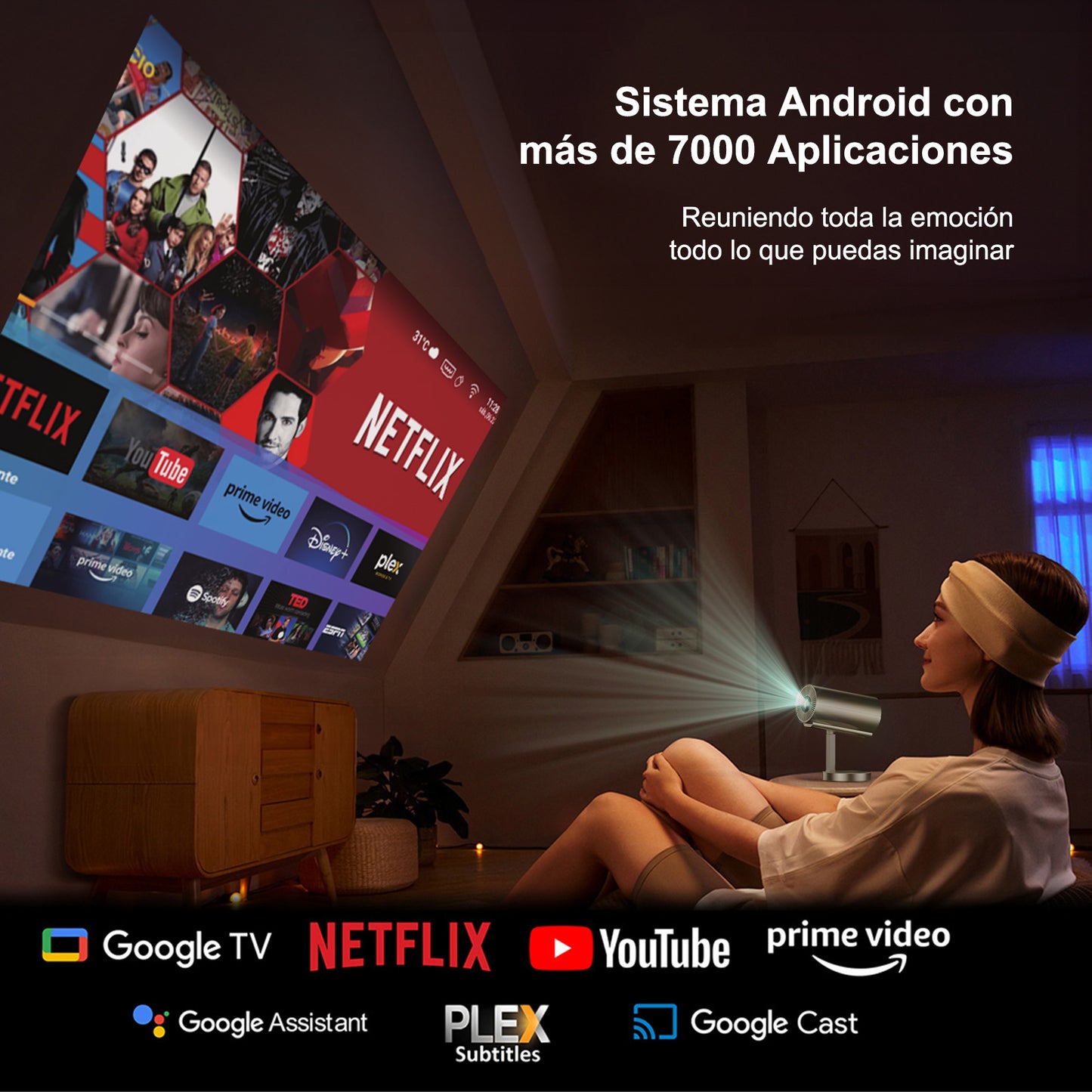 Proyector Portátil, [Electric Focus & Keystone] 2025 Mini Cañón Proyector 4K | 300 ANSI | WIFI6 | Ajuste Vertical de 90°| Ideal para Presentaciones |Cine en Casa| Estudios