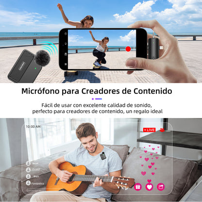 KOSCHEAL 3 en 1 Micrófono Inalámbrico para iPhone/Android/Cámara/PC con 40H de Batería y Reducción de Ruido Inteligente - Micrófono de Solapa Plug & Play para Youtube/TikTok/Vlog(KOS-J8)