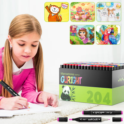 GURIGHT 204 Dual-Tip Markers – Watercolor, Coloring Set