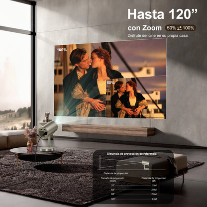Proyector Portátil, [Electric Focus & Keystone] 2025 Mini Cañón Proyector 4K | 300 ANSI | WIFI6 | Ajuste Vertical de 90°| Ideal para Presentaciones |Cine en Casa| Estudios