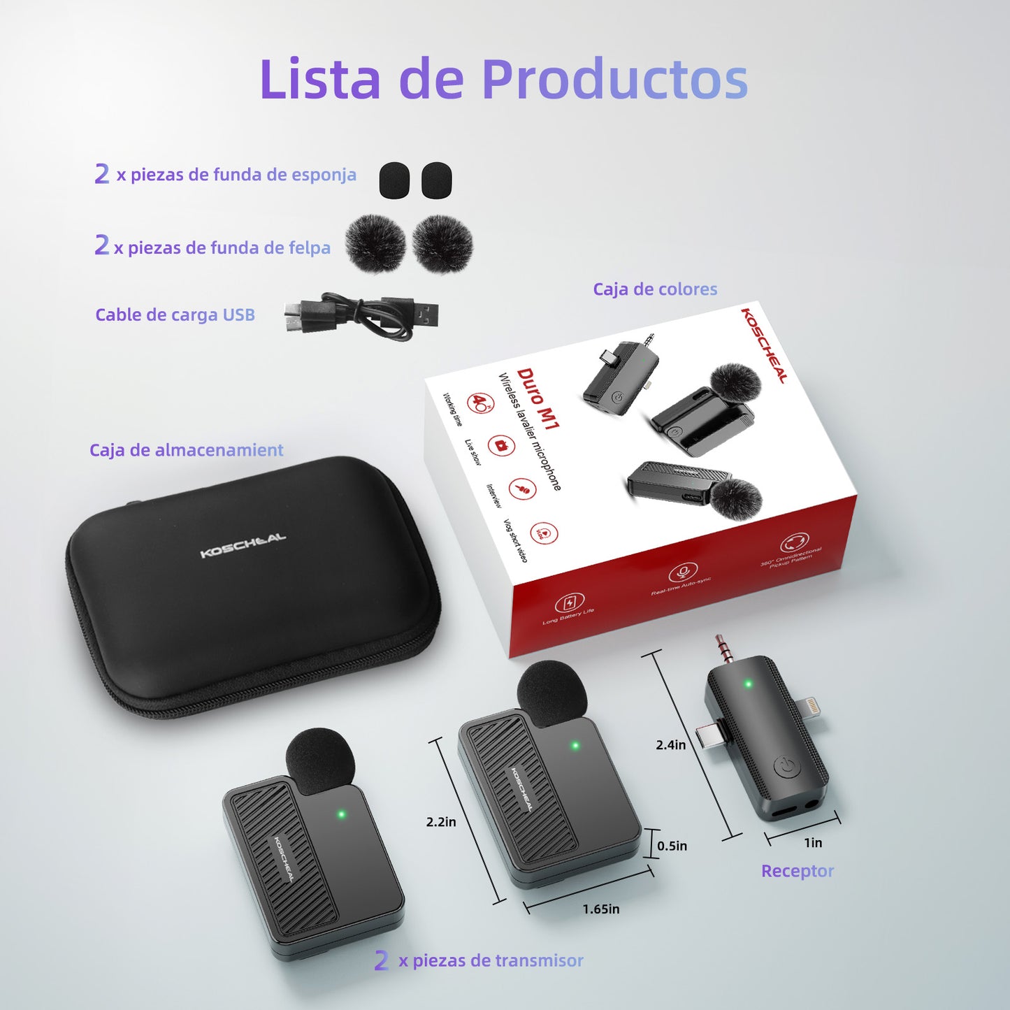 KOSCHEAL 3 en 1 Micrófono Inalámbrico para iPhone/Android/Cámara/PC con 40H de Batería y Reducción de Ruido Inteligente - Micrófono de Solapa Plug & Play para Youtube/TikTok/Vlog(KOS-J8)