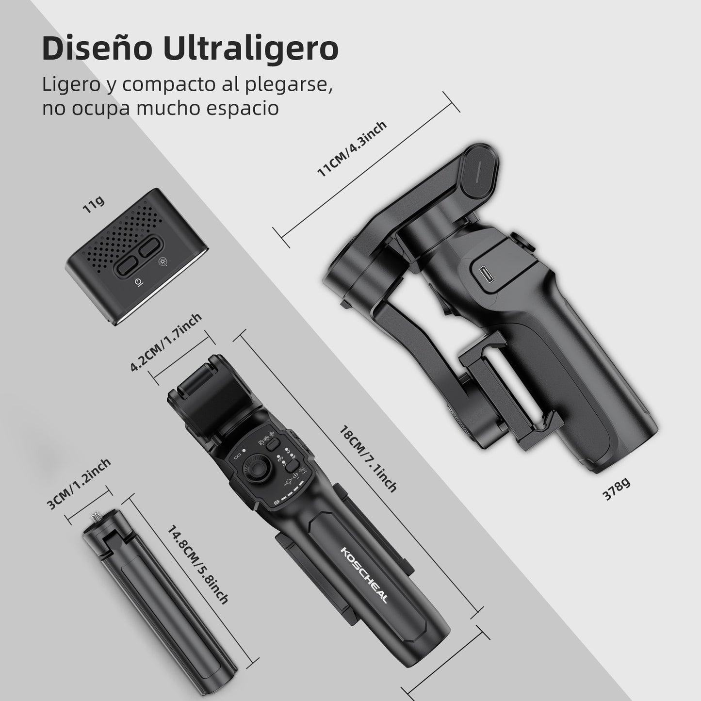 Estabilizador de cardán L9 Lite para iPhone, KOSCHEAL estabilizador de 3 ejes de celular, sistema de actualización profesional 9.0, con rueda de enfoque, grabación con seguimiento inteligente,