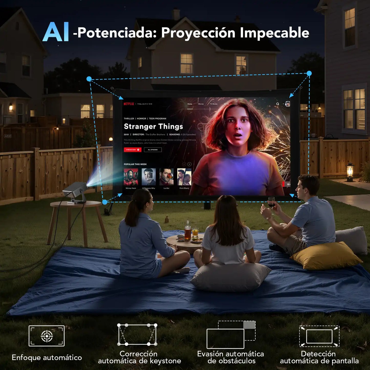 Smart Projector: 1080P Native, Auto Focus, 500 ANSI & Obstacle Avoidance