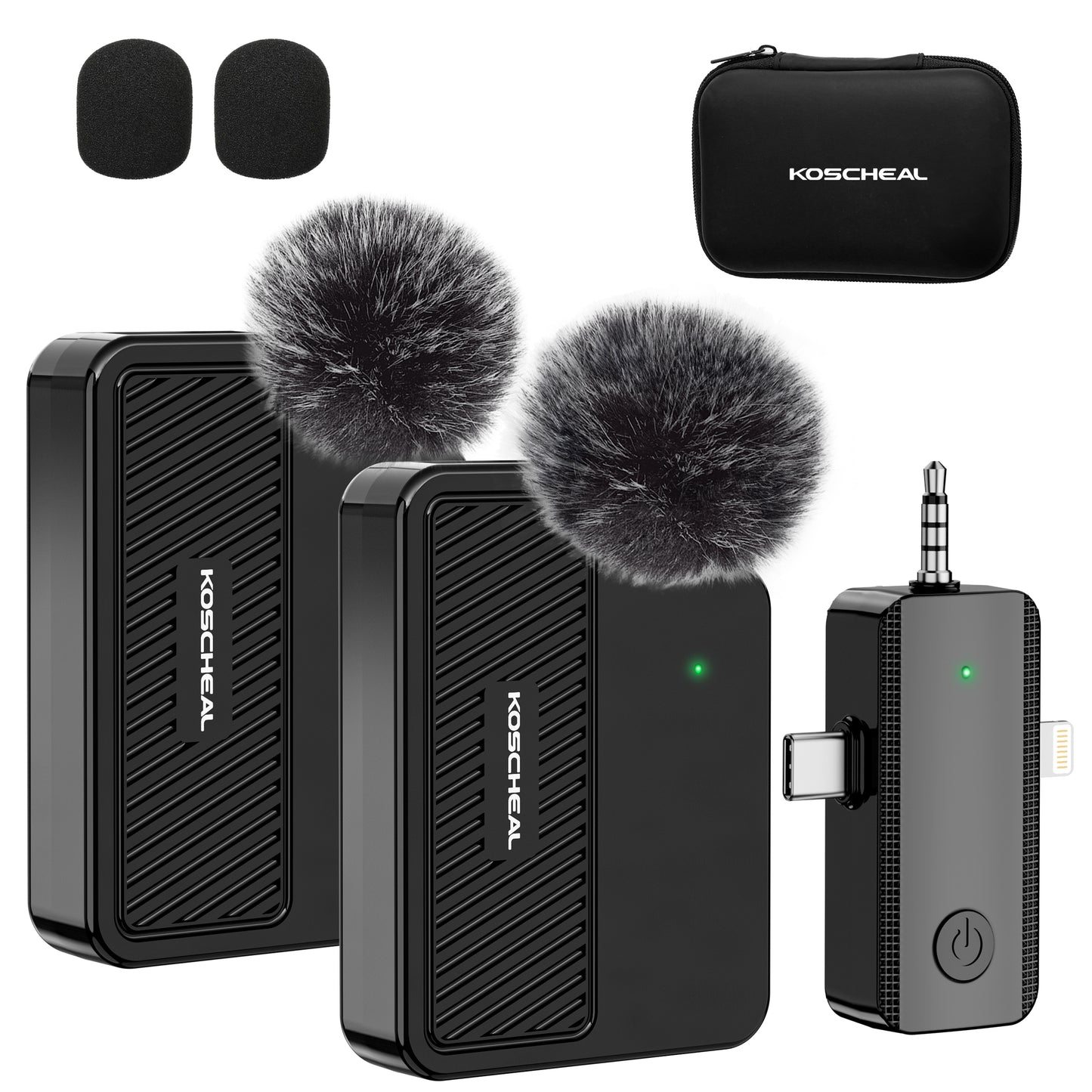 KOSCHEAL 3 en 1 Micrófono Inalámbrico para iPhone/Android/Cámara/PC con 40H de Batería y Reducción de Ruido Inteligente - Micrófono de Solapa Plug & Play para Youtube/TikTok/Vlog(KOS-J8)