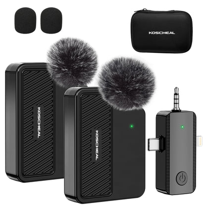 KOSCHEAL 3 en 1 Micrófono Inalámbrico para iPhone/Android/Cámara/PC con 40H de Batería y Reducción de Ruido Inteligente - Micrófono de Solapa Plug & Play para Youtube/TikTok/Vlog(KOS-J8)